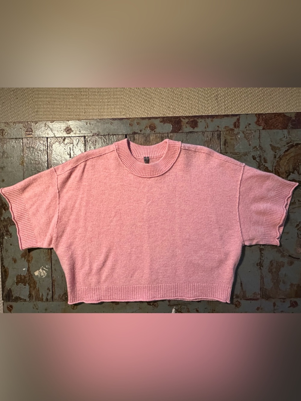NWOT Anthropologie Pink Goldie Cashmere Blend Short-Sleeve Crewneck Sweater